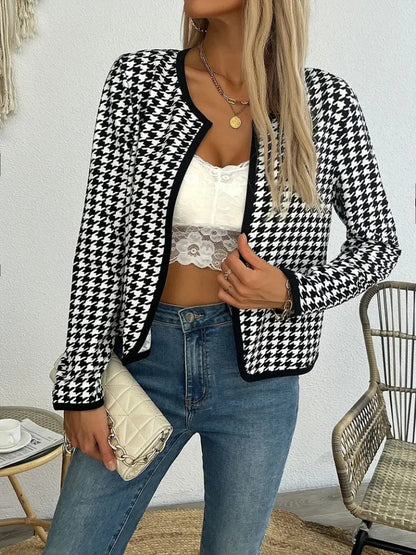 JANE'S Damen Langarm Hahnentrittmuster Tauchjacke