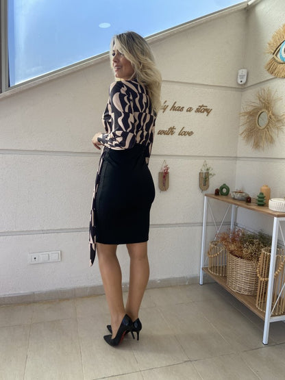 JANE'S Damen Langarm Doppelreihiger Digital Bedrucktes Bogen-Detail Tauchgewebe Kleid
