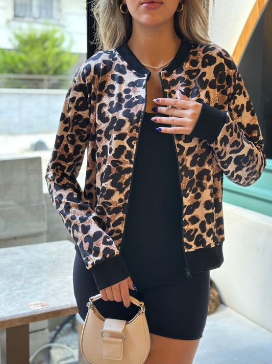 JANE'S Damen Langarm Frontreißverschluss Leopardenmuster Tauchjacke