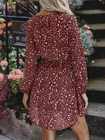 Damen V-Ausschnitt Blumenmuster Kurzarm Kleid
