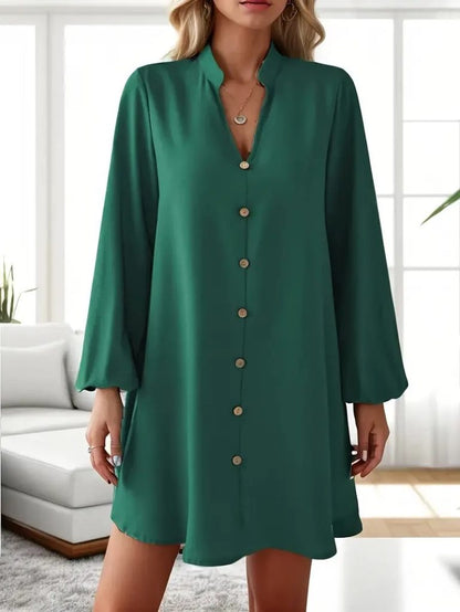 JANE'S Damen Langarm V-Ausschnitt Knopfleiste Kurzes Sandy Kleid