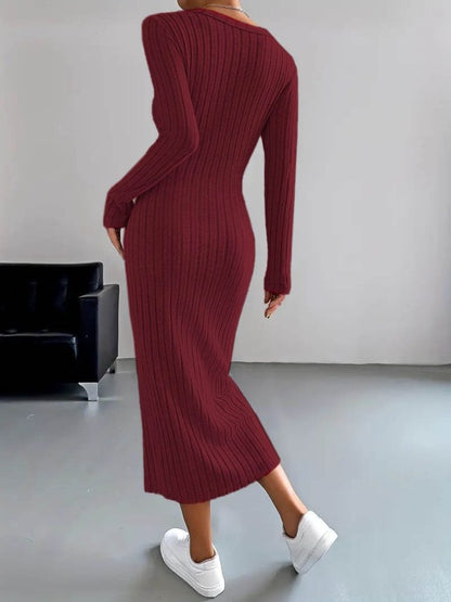 JANE'S Damen Langarm V-Ausschnitt Knopfleiste Camisole Kleid