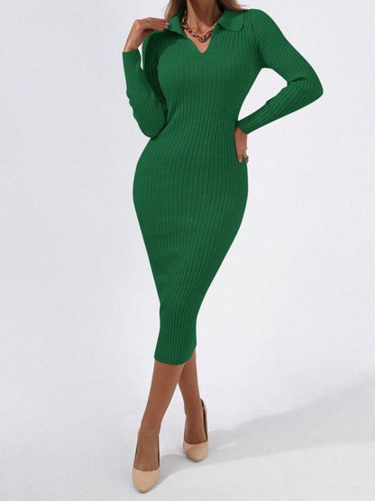 JANE'S Damen Langarm Strickkleid mit Kragen