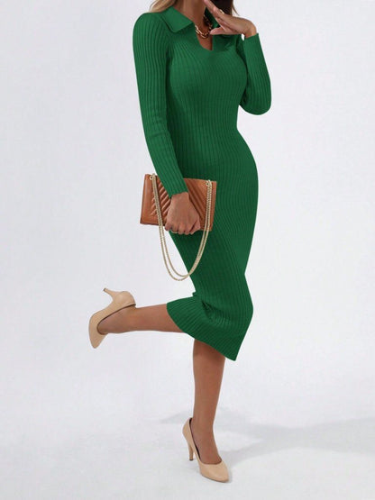 JANE'S Damen Langarm Strickkleid mit Kragen