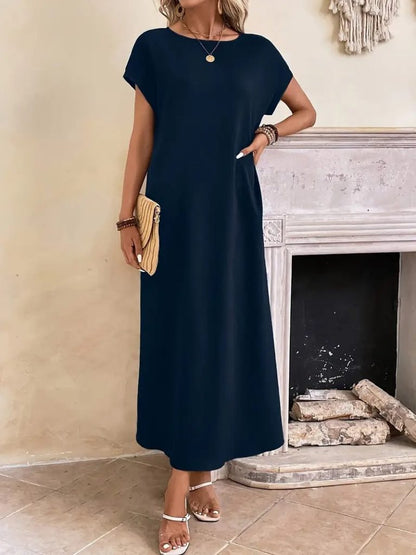 JANE'S Damen Langarm Viskosekleid mit offenem Kragen