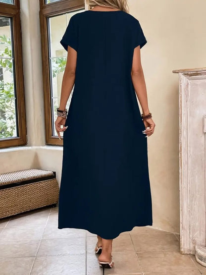 JANE'S Damen Langarm Viskosekleid mit offenem Kragen
