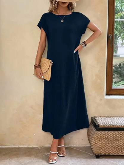 JANE'S Damen Langarm Viskosekleid mit offenem Kragen