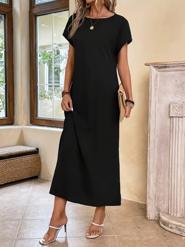 JANE'S Damen Langarm Viskosekleid mit offenem Kragen