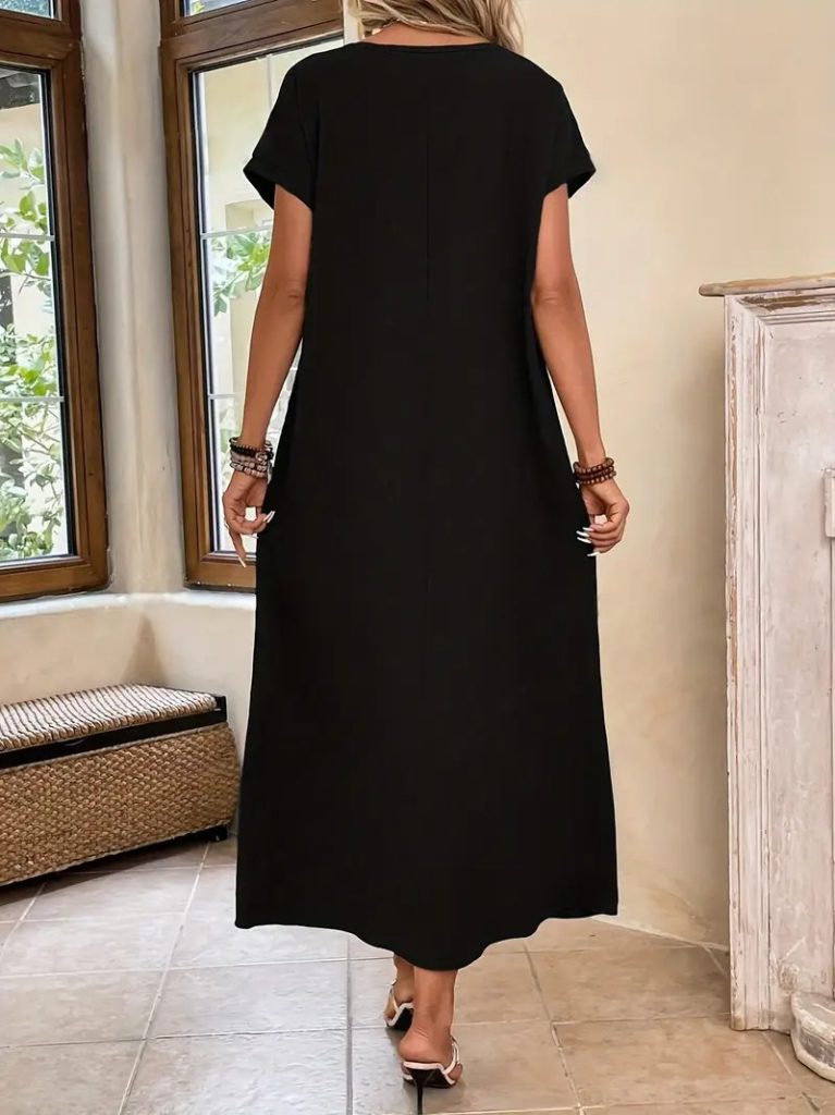 JANE'S Damen Langarm Viskosekleid mit offenem Kragen