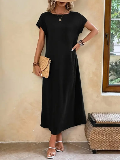 JANE'S Damen Langarm Viskosekleid mit offenem Kragen