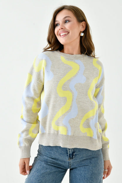 Strickpullover mit V-Ausschnitt und geometrischem Muster