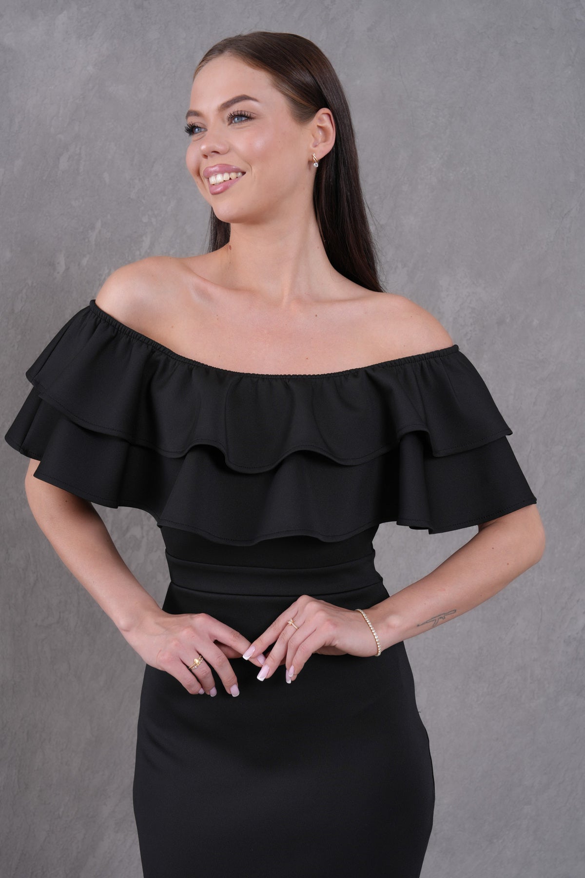 Trägerloses Midi-Bleistiftkleid