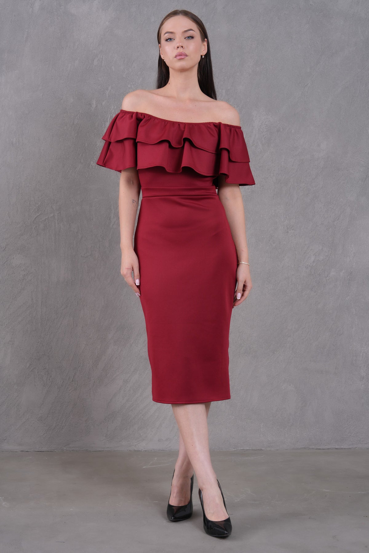Trägerloses Midi-Bleistiftkleid