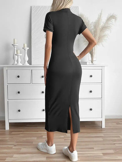 JANE'S Damen Semi Rollkragen Schlitz Taucher Midi Kleid