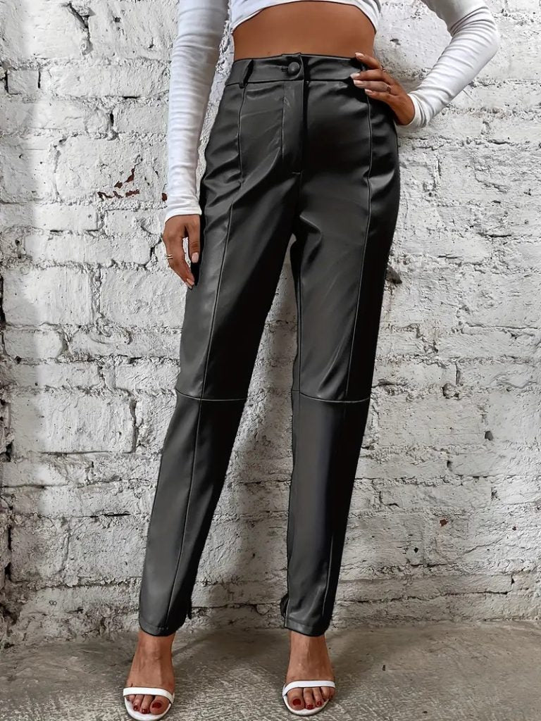 JANE'S Damen Lederhose mit hohem Bund und vorderem Knopfverschluss