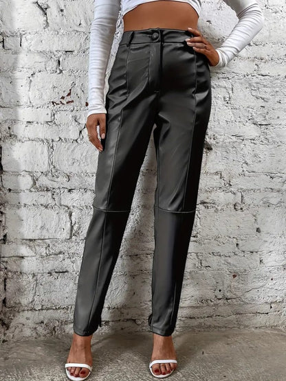 JANE'S Damen Lederhose mit hohem Bund und vorderem Knopfverschluss
