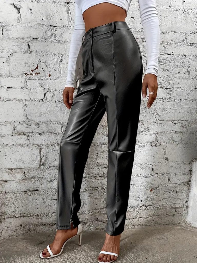 JANE'S Damen Lederhose mit hohem Bund und vorderem Knopfverschluss