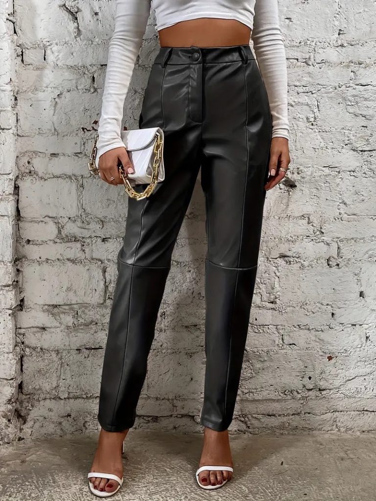 JANE'S Damen Lederhose mit hohem Bund und vorderem Knopfverschluss
