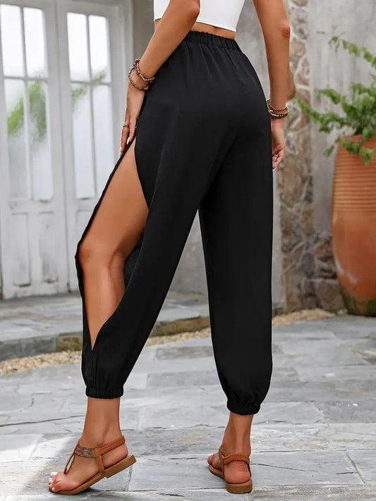 JANE'S Damen Hohe Taille Kreuz Seitendetail Schlitz Viskose Hose