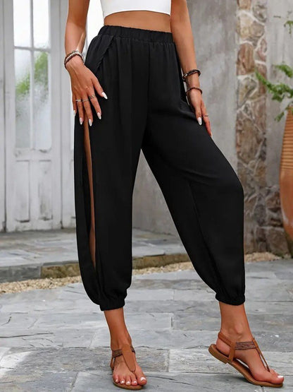 JANE'S Damen Hohe Taille Kreuz Seitendetail Schlitz Viskose Hose