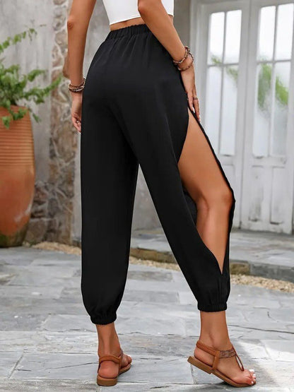 JANE'S Damen Hohe Taille Kreuz Seitendetail Schlitz Viskose Hose