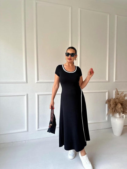 Damen Ripp Rundhals Maxikleid aus Viskose mit Schlitz
