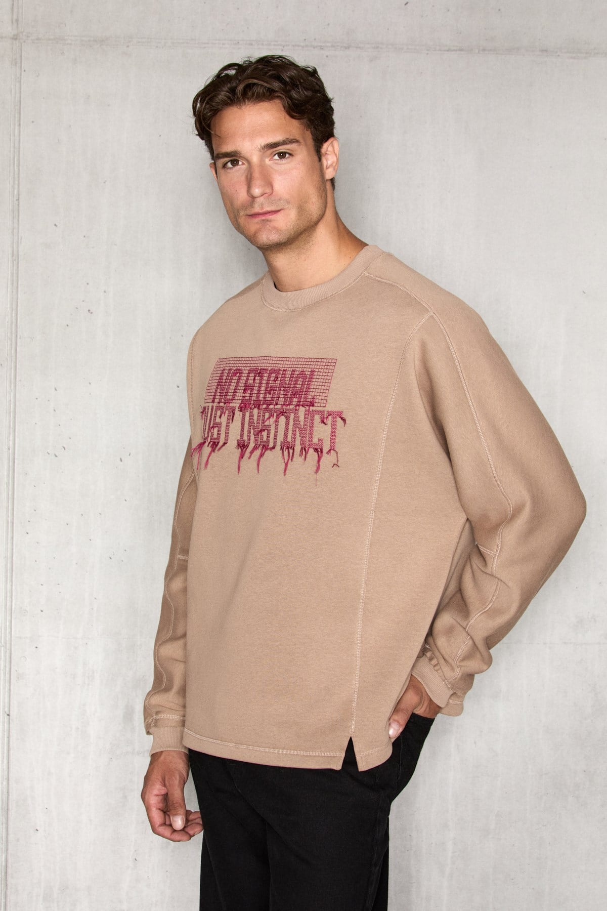 GRIMELANGE KAEL Herren Besticktes Sweatshirt Taupe