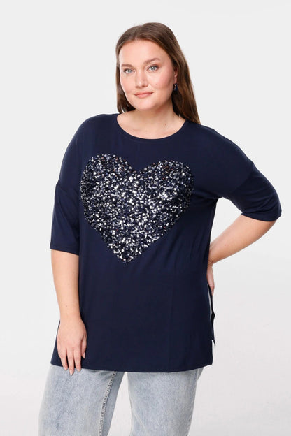 T-Shirt mit Herz-Paillettenstickerei