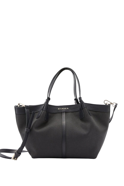 SCHWARZE MINI-TASCHE MIT CANVAS-NAHT-DETAILS