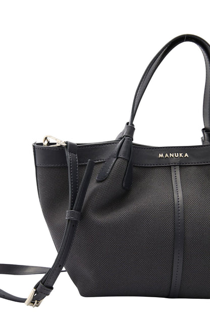 SCHWARZE MINI-TASCHE MIT CANVAS-NAHT-DETAILS