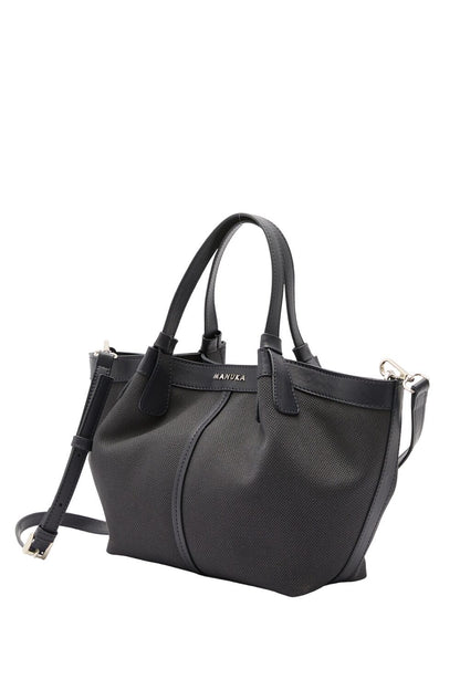 SCHWARZE MINI-TASCHE MIT CANVAS-NAHT-DETAILS