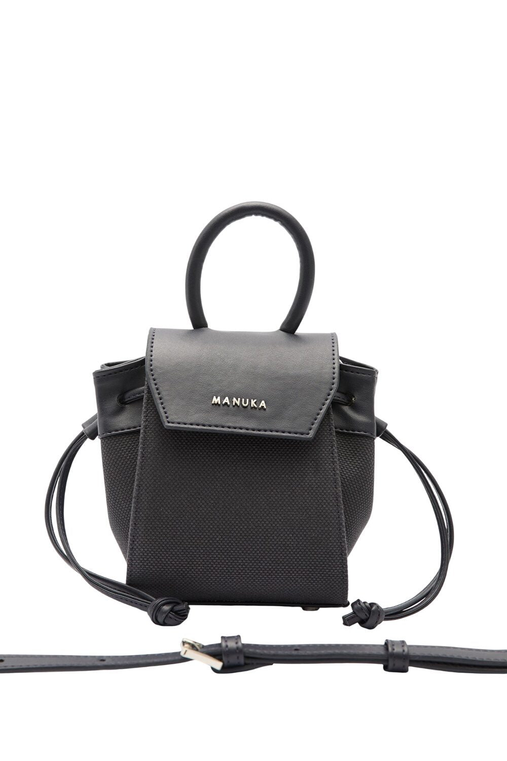 SCHWARZE MINI-TASCHE MIT CANVAS-HÜLLE