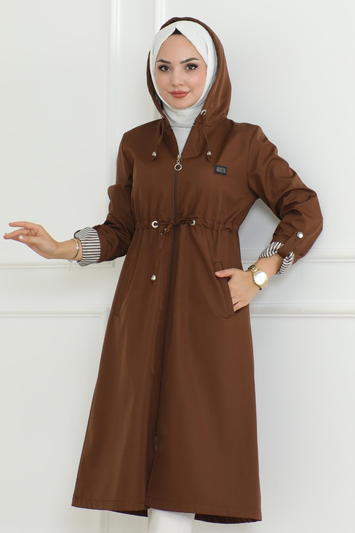 Kapuzen-Zipper-Trenchcoat Beige 19205