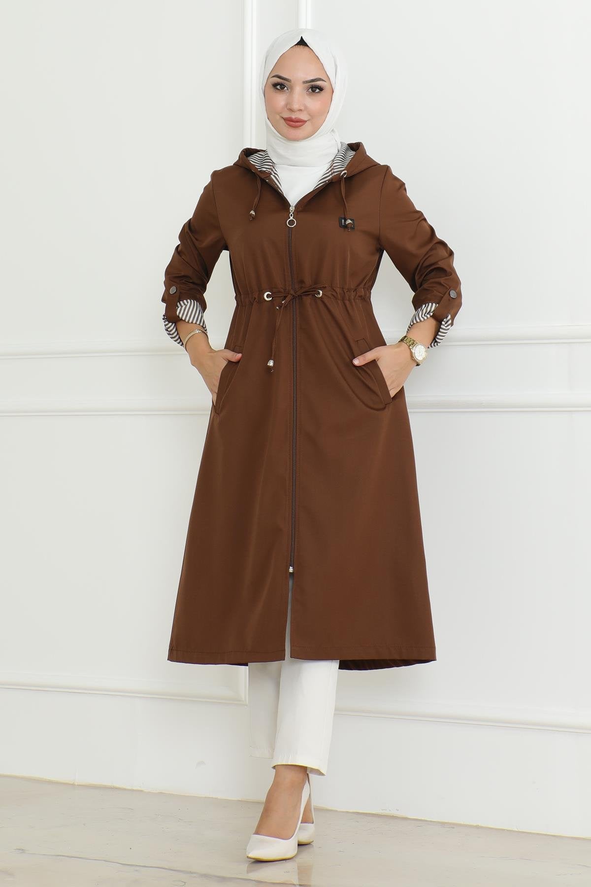 Kapuzen-Zipper-Trenchcoat Beige 19205