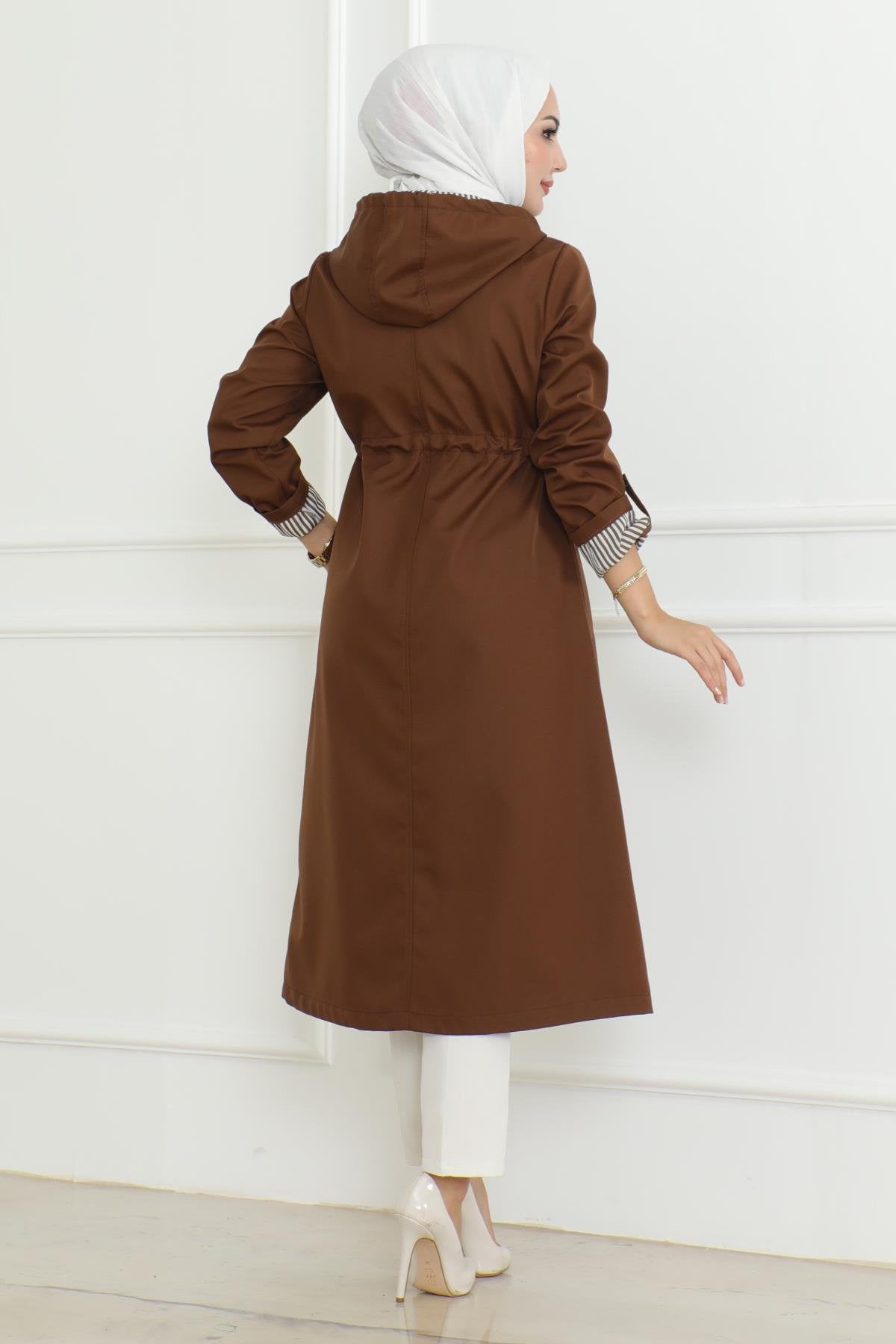 Kapuzen-Zipper-Trenchcoat Beige 19205