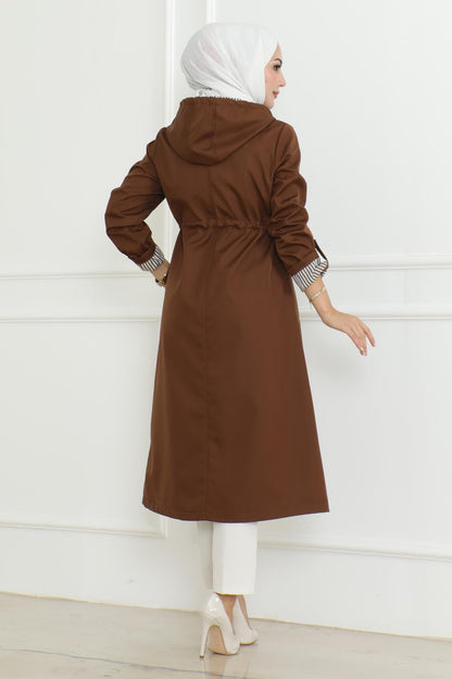 Kapuzen-Zipper-Trenchcoat Beige 19205