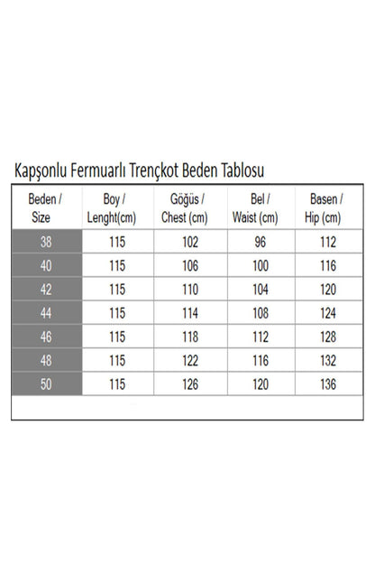 Kapuzen-Zipper-Trenchcoat Beige 19205