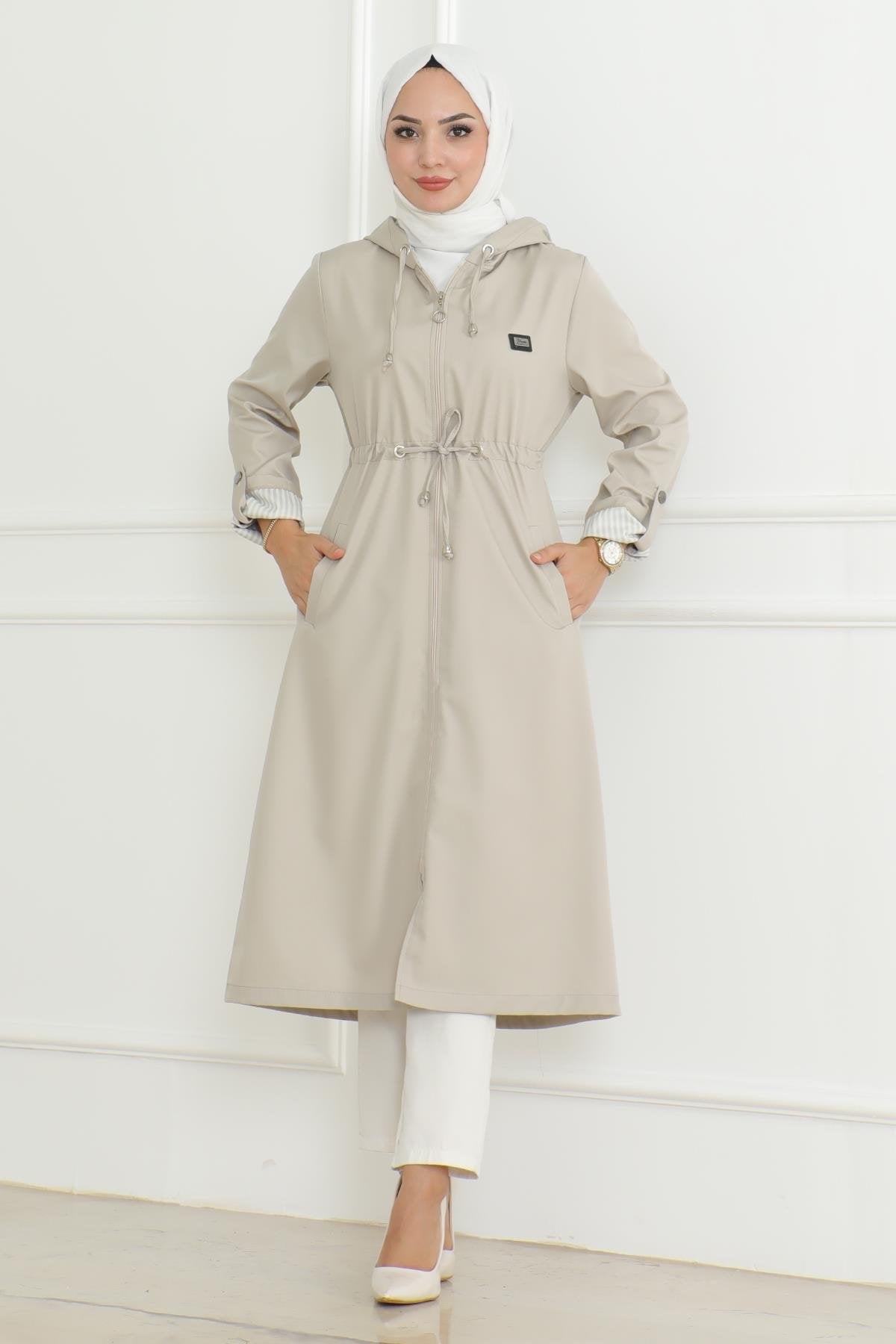 Kapuzen-Zipper-Trenchcoat Beige 19205