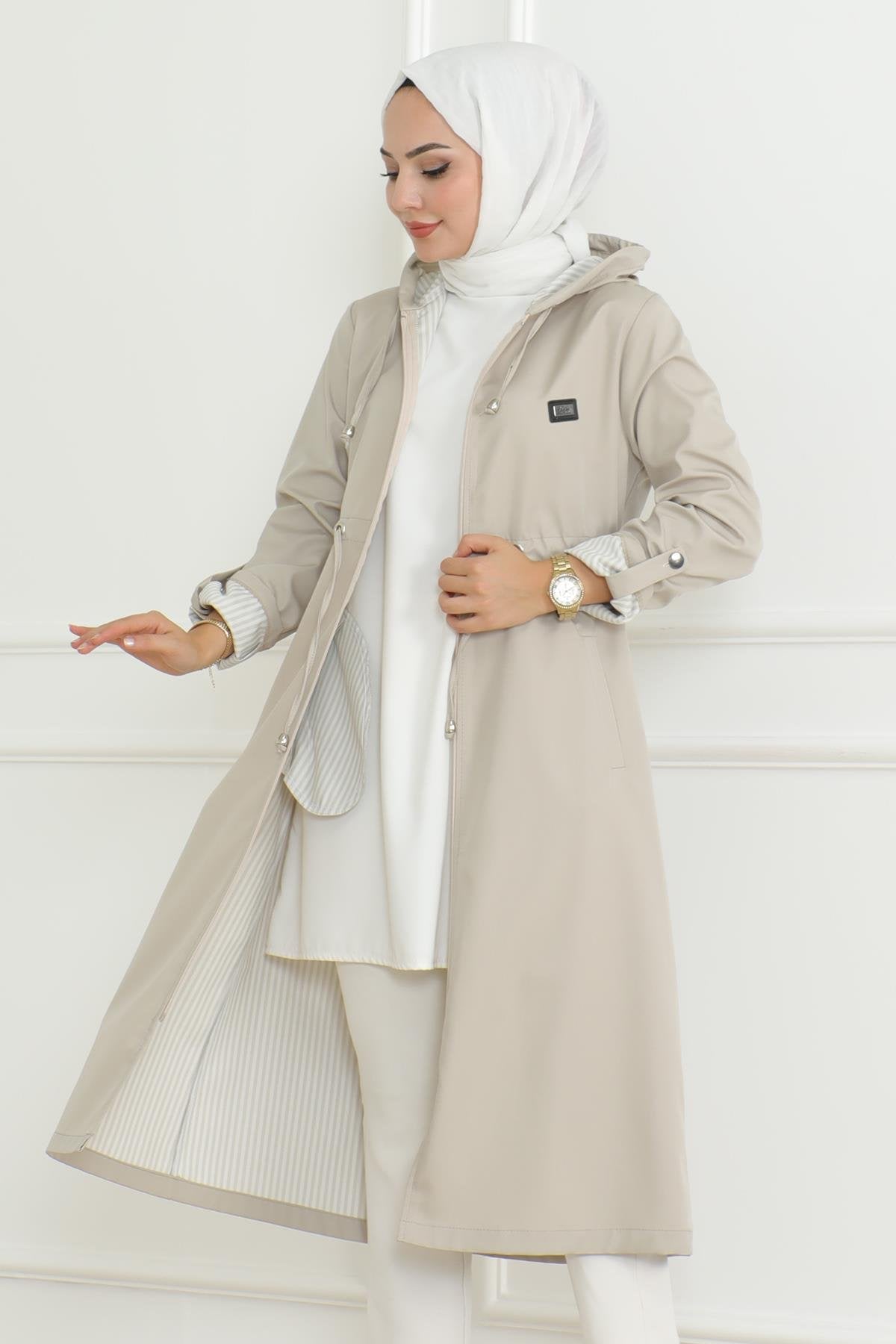 Kapuzen-Zipper-Trenchcoat Beige 19205