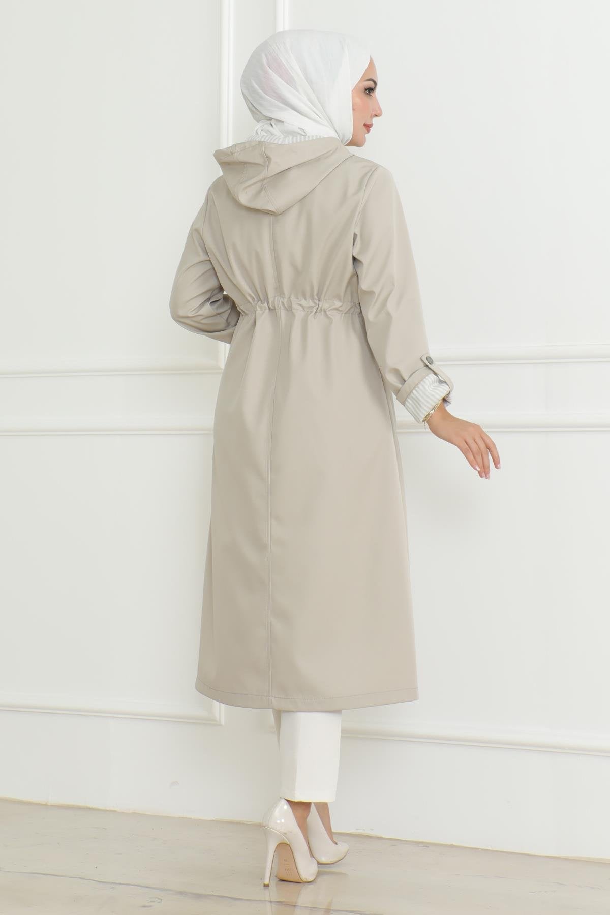 Kapuzen-Zipper-Trenchcoat Beige 19205
