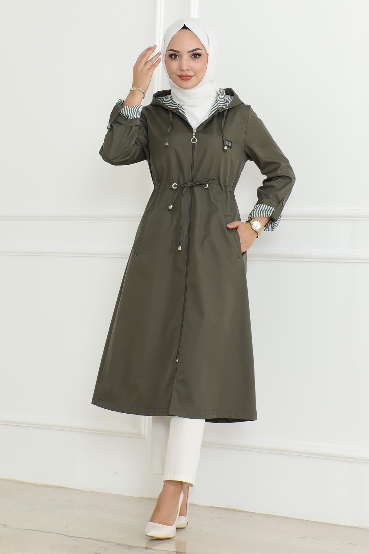 Kapuzen-Zipper-Trenchcoat Beige 19205