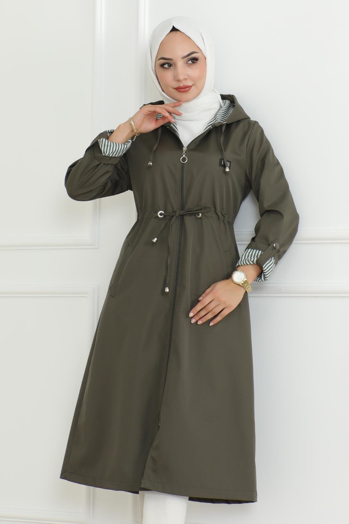 Kapuzen-Zipper-Trenchcoat Beige 19205