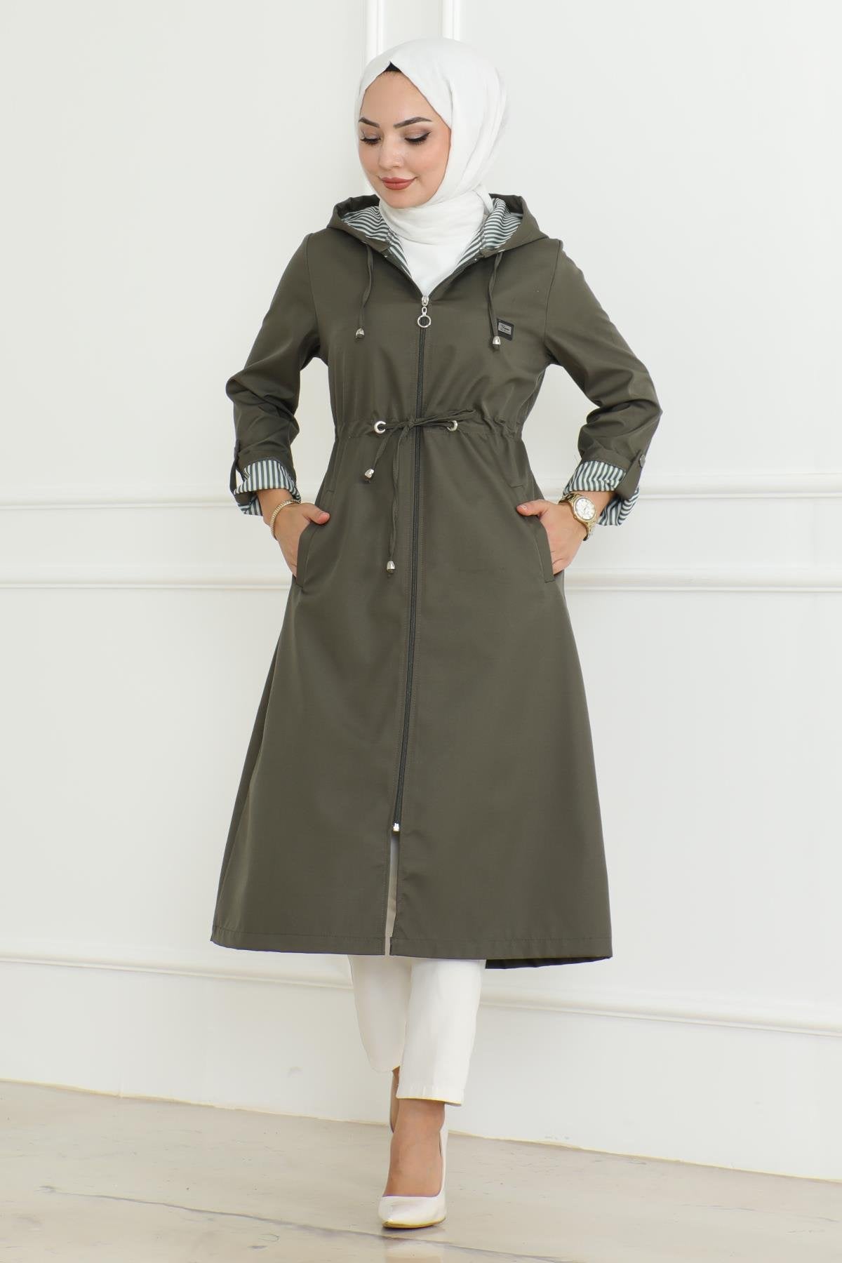 Kapuzen-Zipper-Trenchcoat Beige 19205