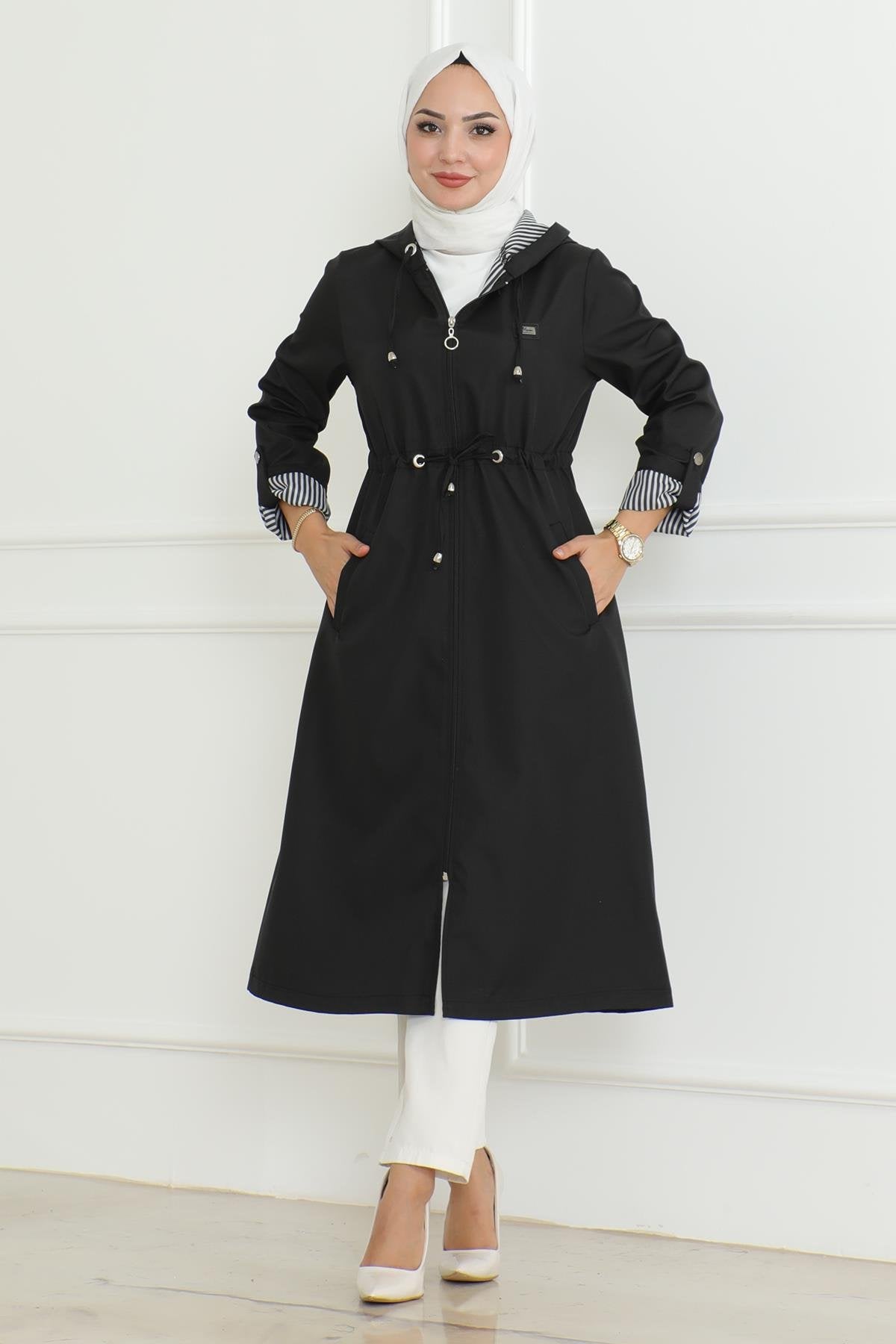 Kapuzen-Zipper-Trenchcoat Beige 19205