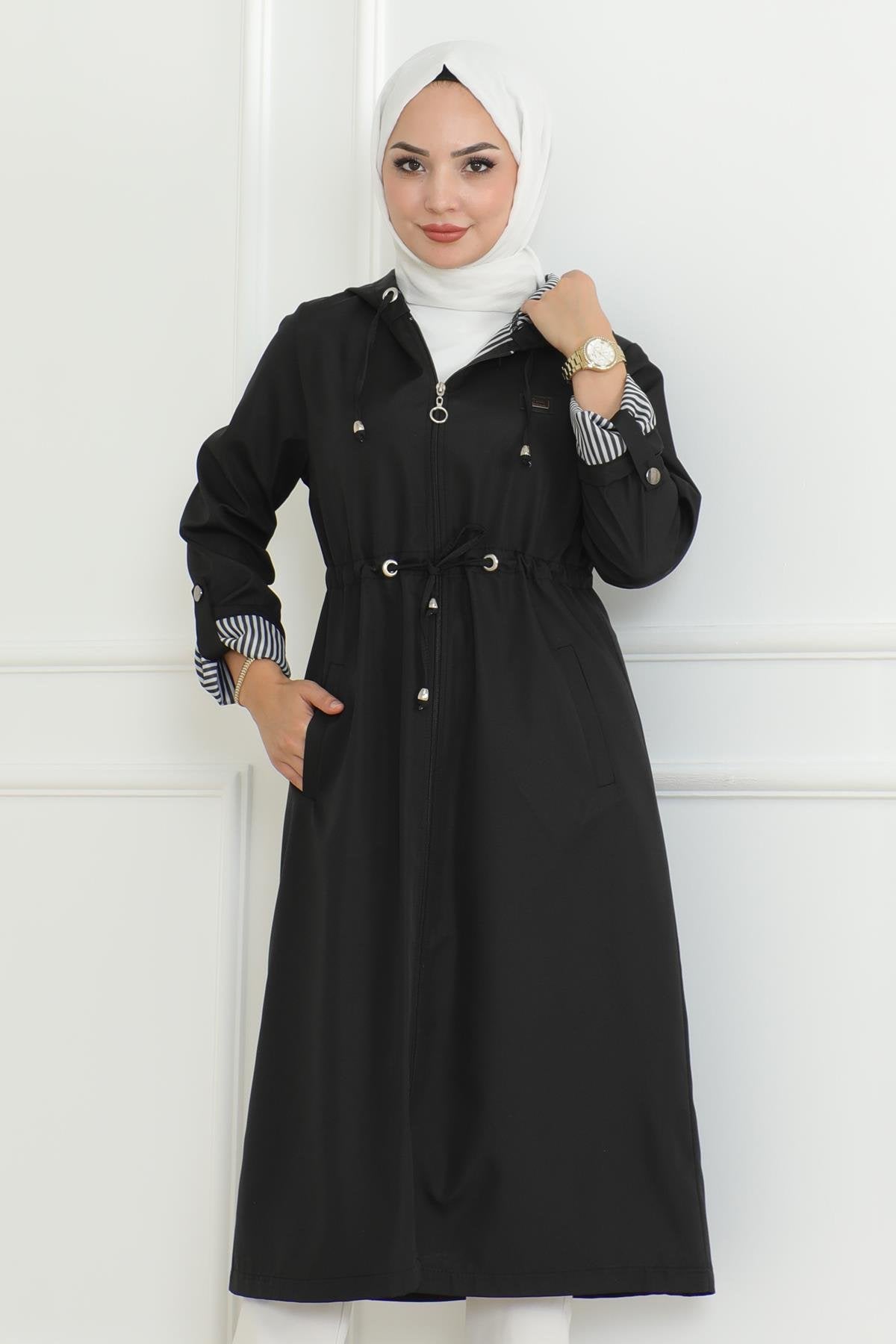 Kapuzen-Zipper-Trenchcoat Beige 19205