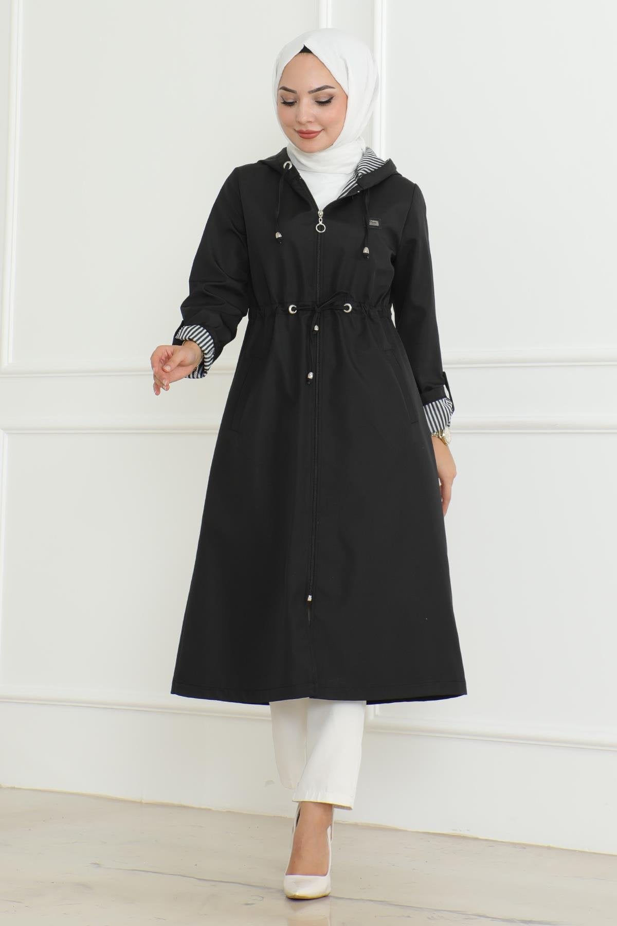 Kapuzen-Zipper-Trenchcoat Beige 19205