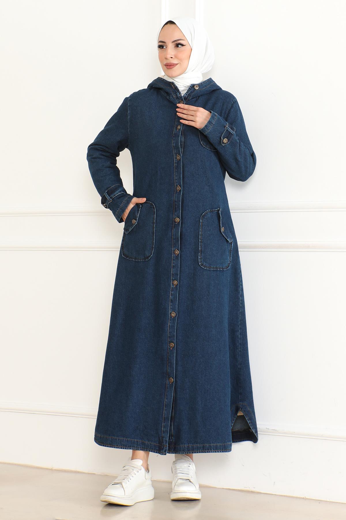 Kapuzen-Denimjacke Dunkelblau 19230