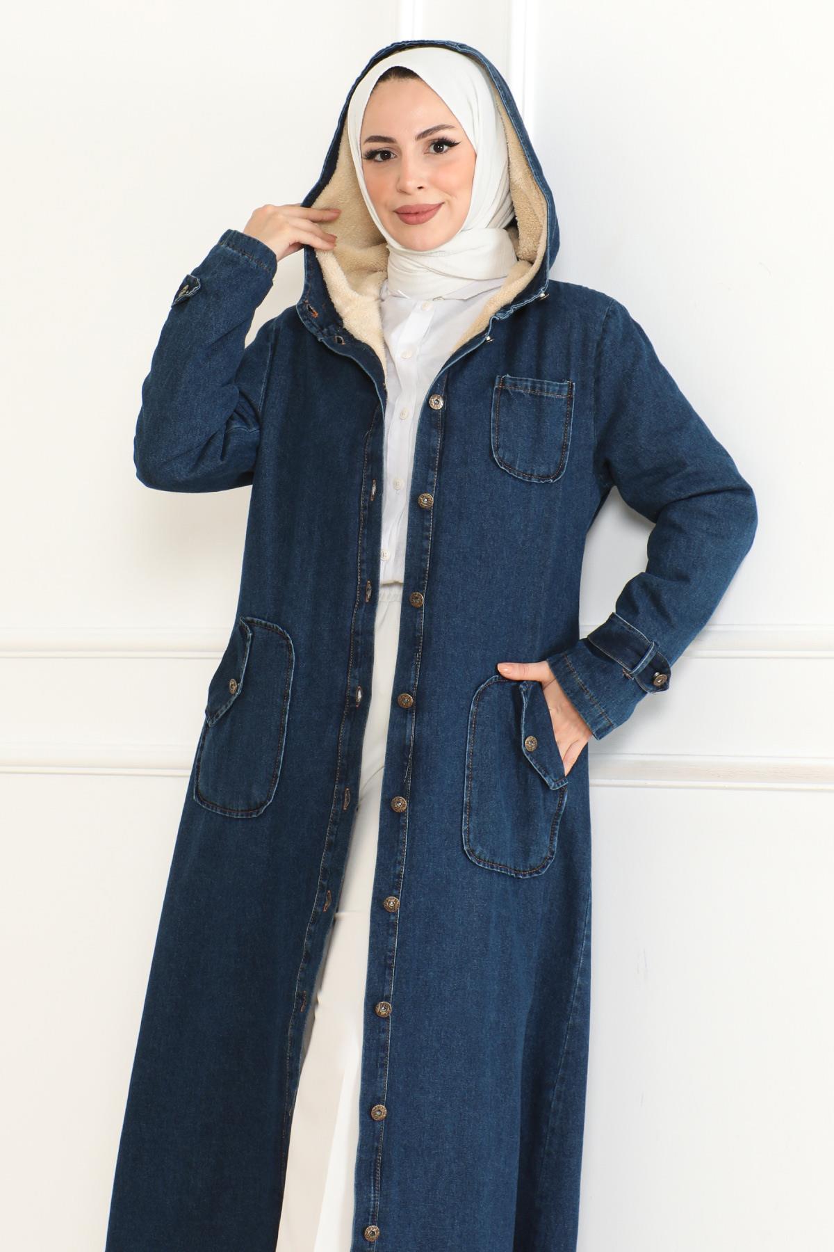 Kapuzen-Denimjacke Dunkelblau 19230