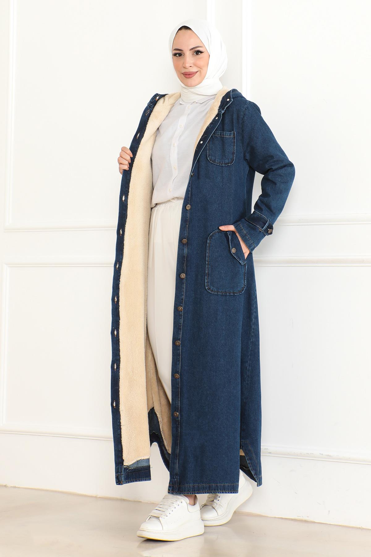 Kapuzen-Denimjacke Dunkelblau 19230