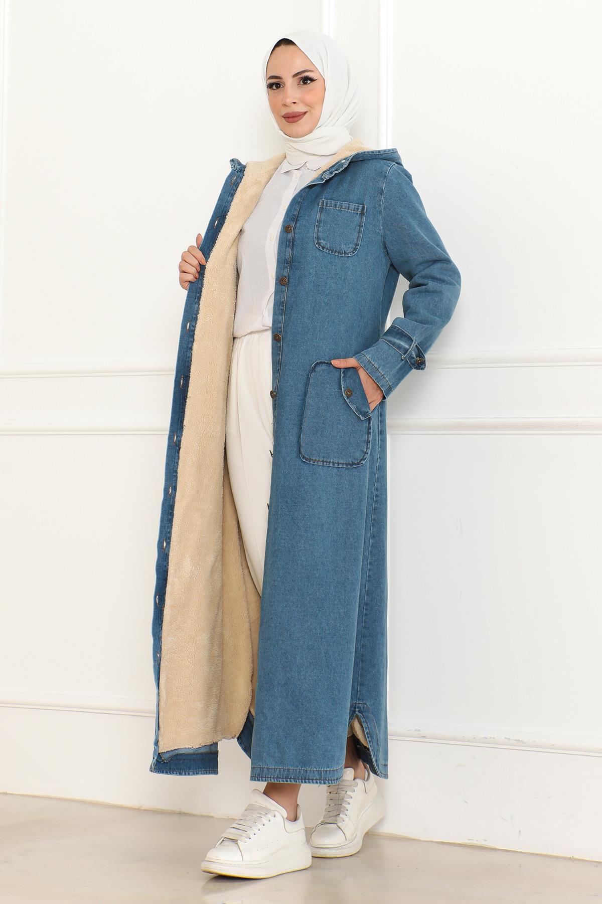 Kapuzen-Denimjacke Dunkelblau 19230